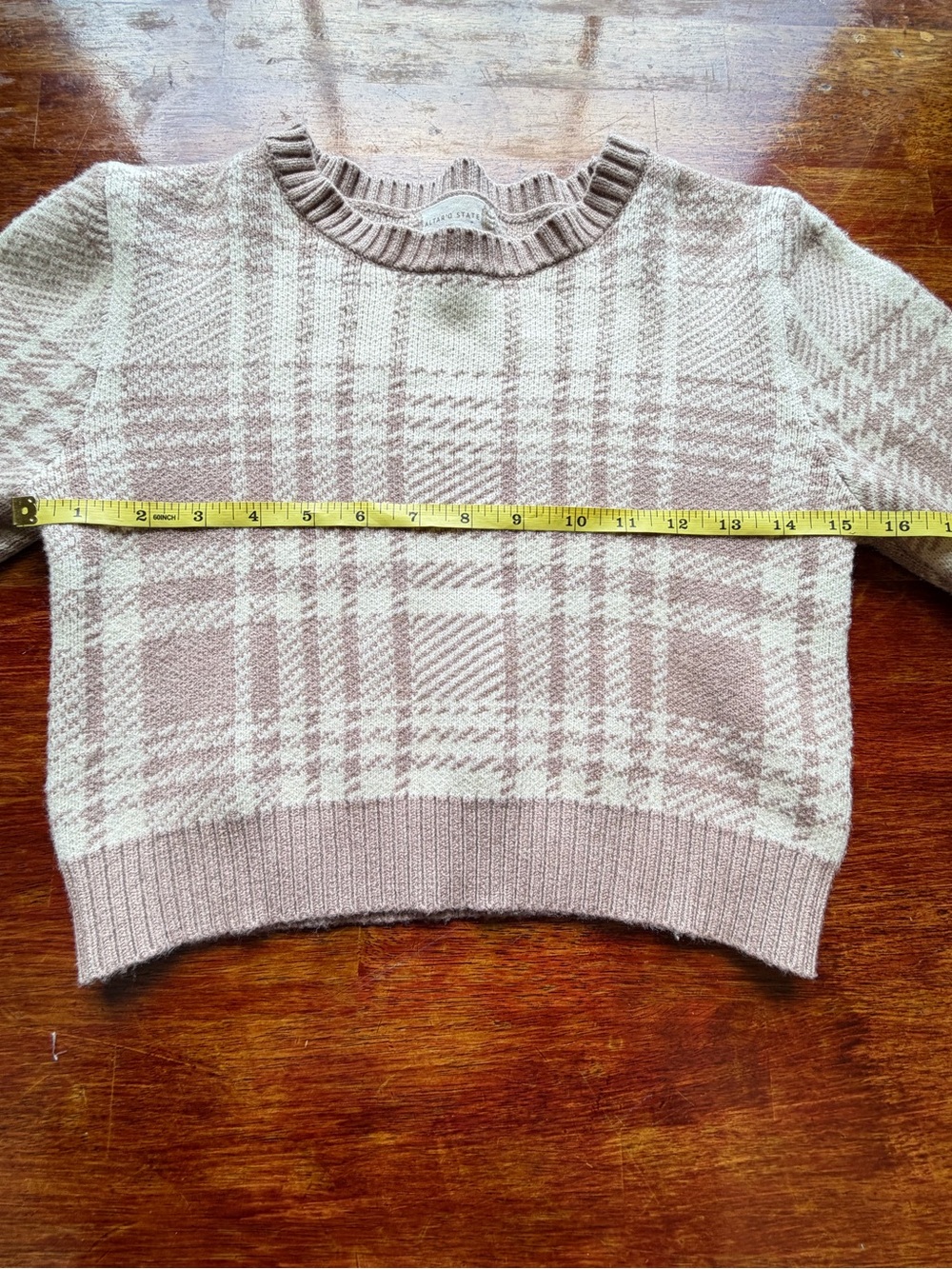 Altar'd State Cropped Cream and Tan Plaid Knit Sweater Size XS Light Academia - Picture 5 of 6